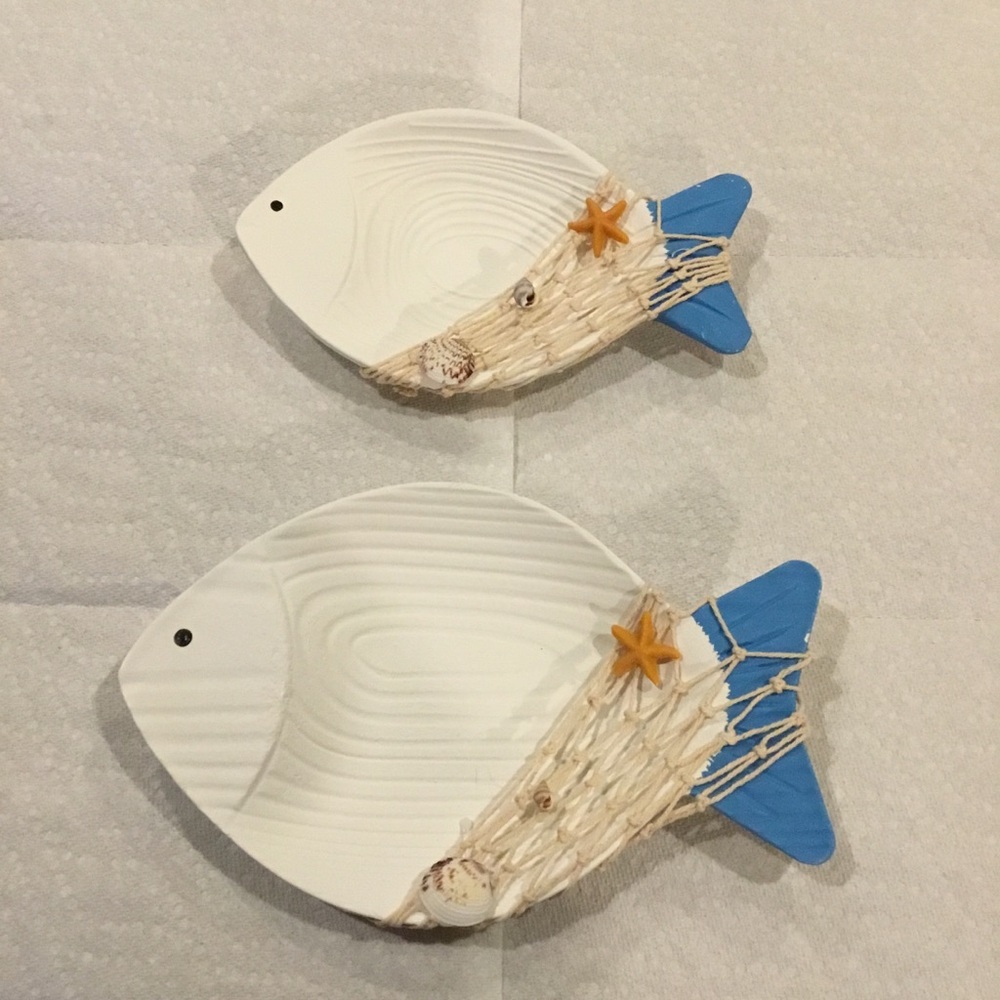 2Pcs Wood Fish Nautical Beach Wall Decor, Wooden Hanging Coastal